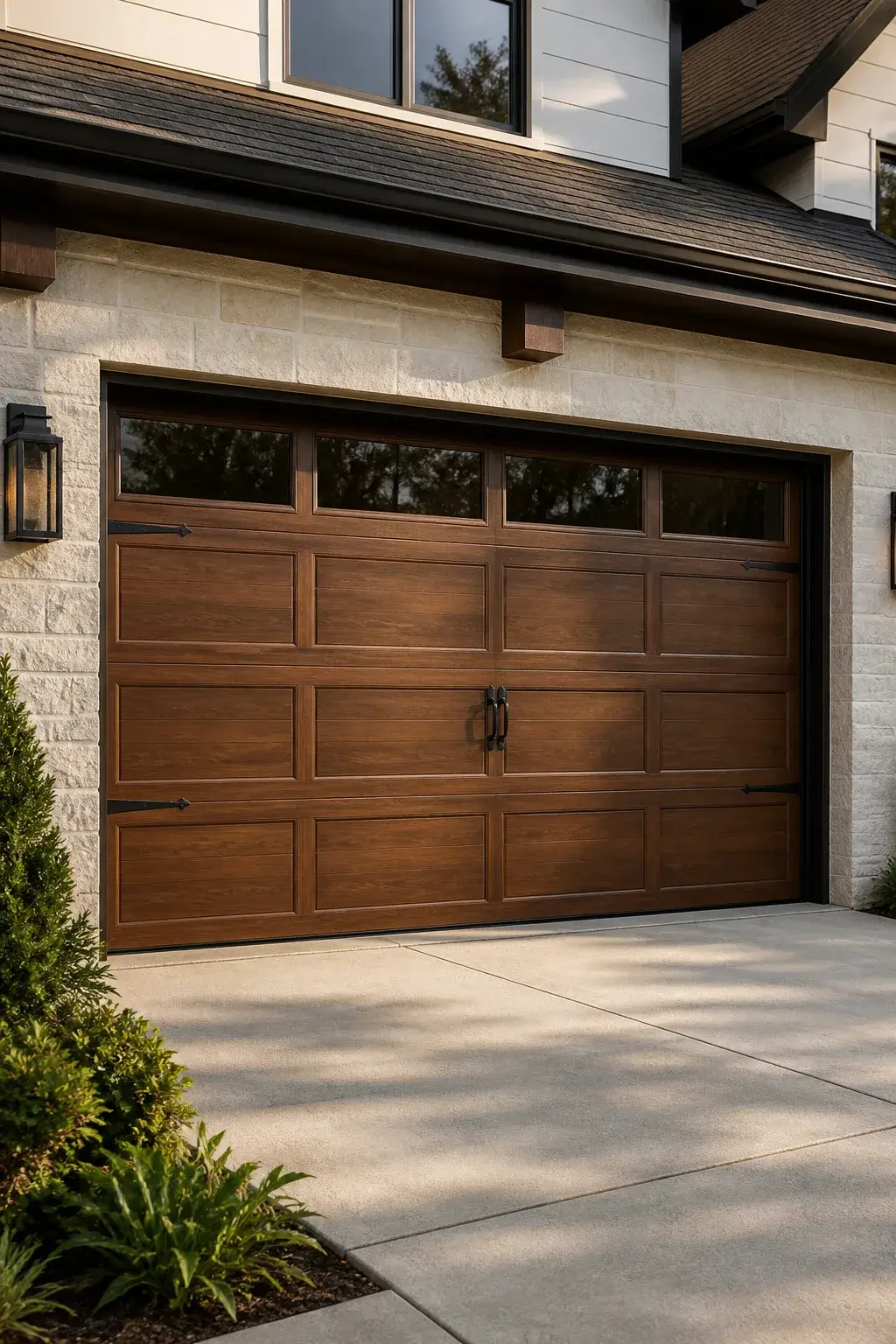 Faux wood garage door